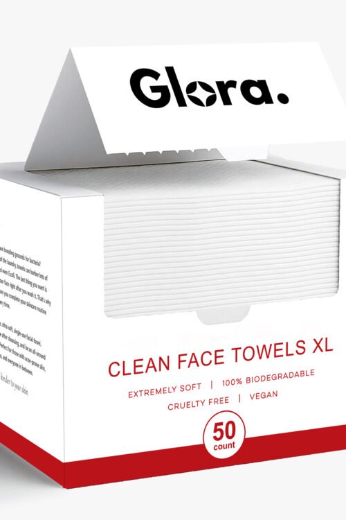 Glora Disposable Face Towels XL (50 Ct), 100% Biodegradable & Ultra Soft Facial Cloths for Sensitive, Acne-Prone Skin